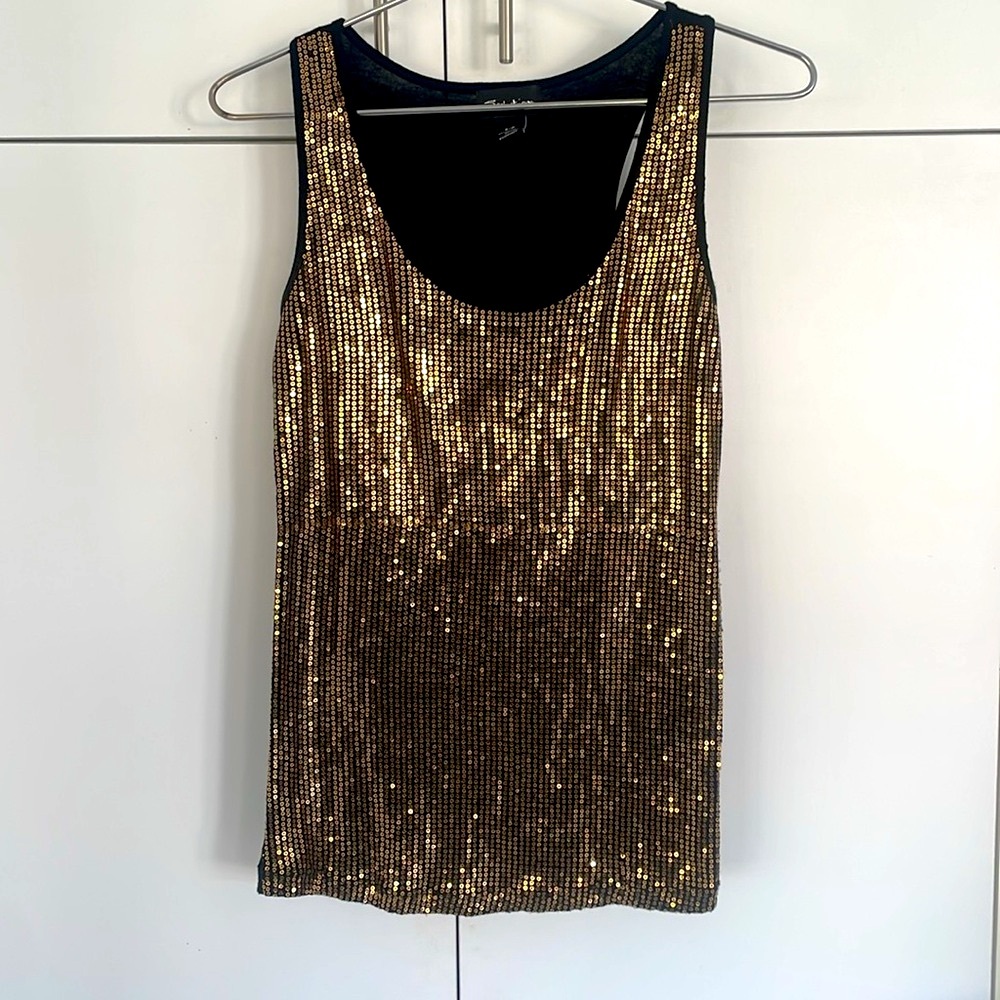 Christmas Holiday Gold Sequins Tank Top - Picture 5 of 11